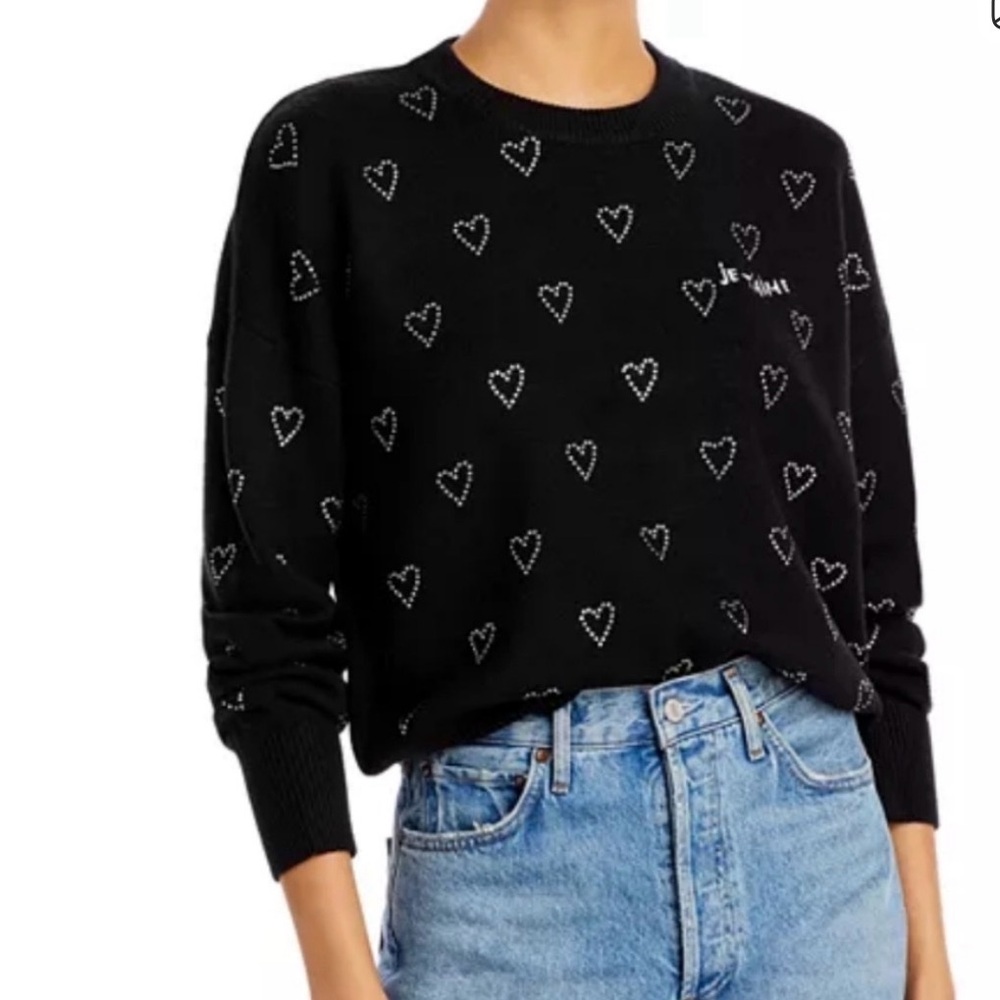 Black Heart-Print Crewneck Sweater